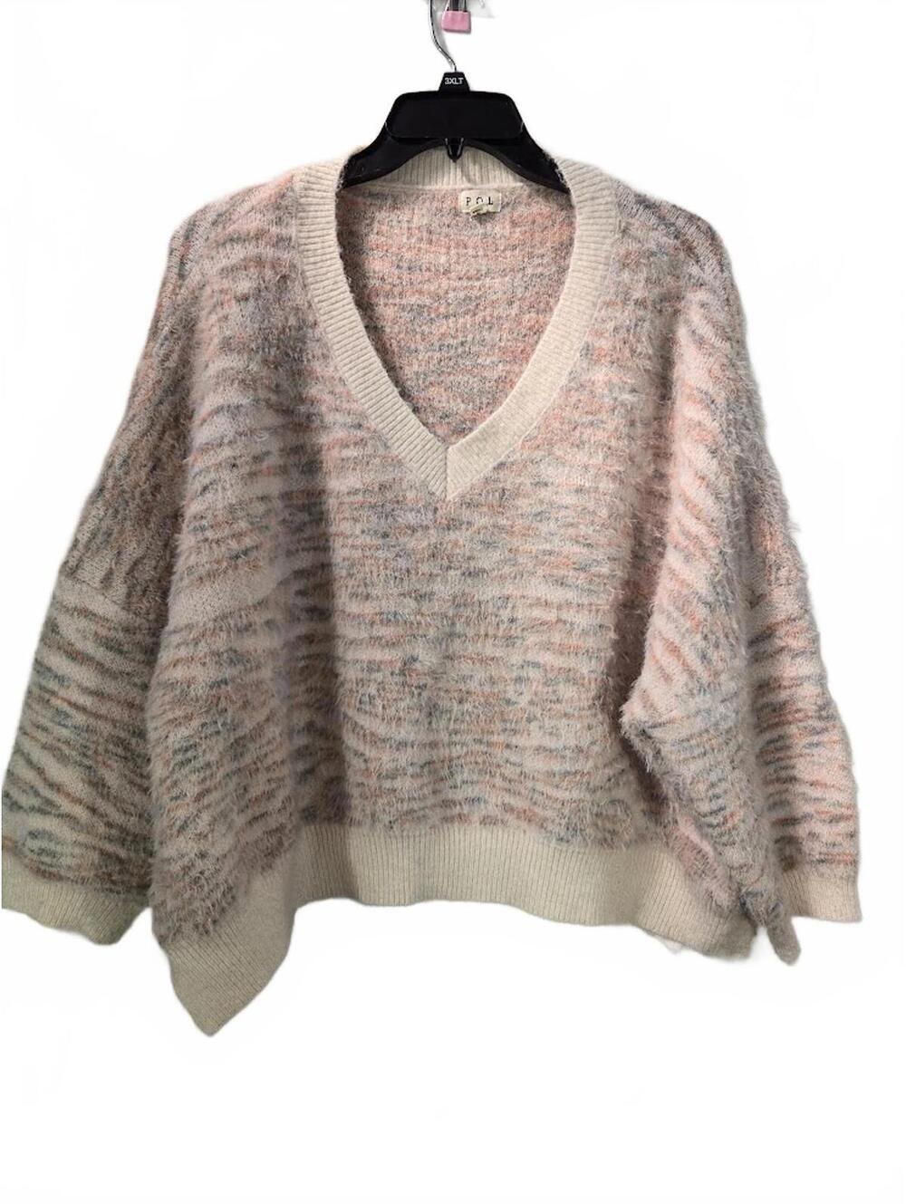 POL Fuzzy Knit V-Neck Sweater Size L